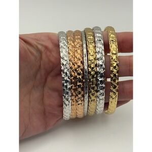 Diamond Cut Gold Tone Bangle Bracelets Set Mixed Metal Statement Stack Lot